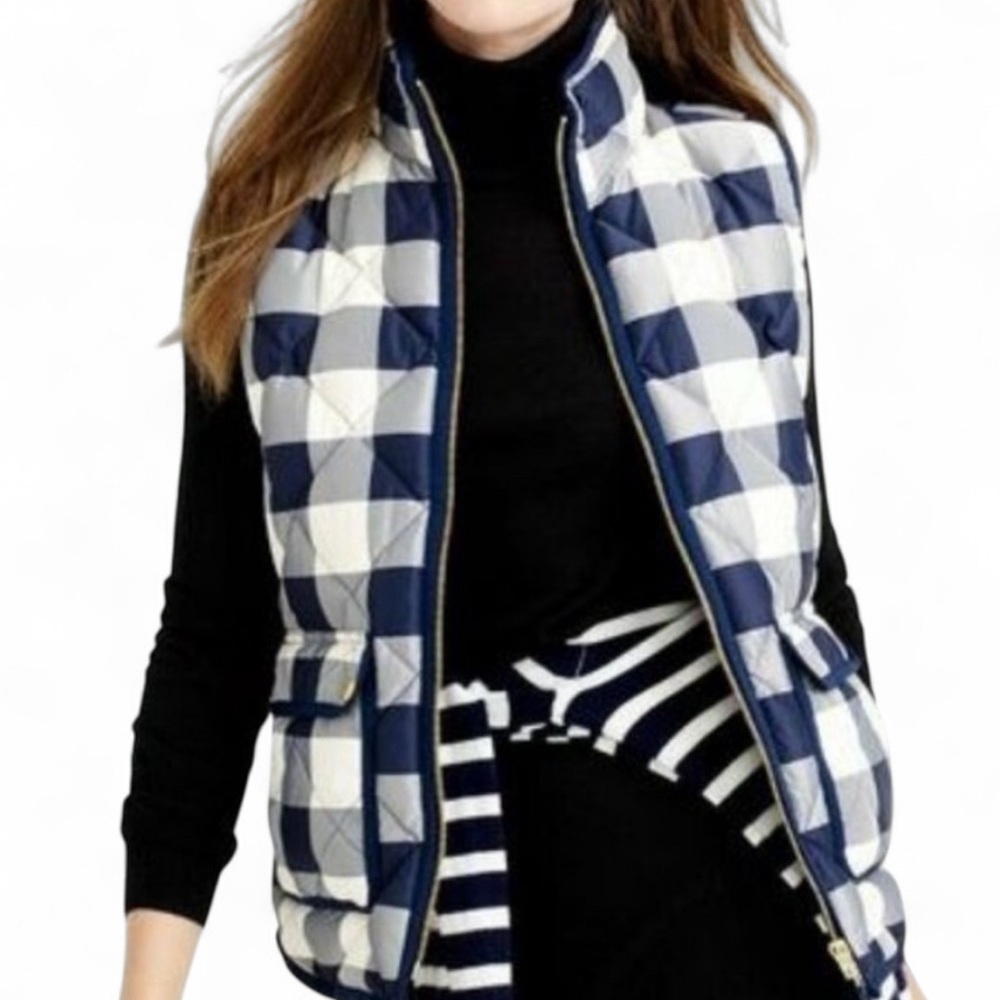 NWT J. Crew Buffalo Check Gingham Excursion Quilted Down Vest